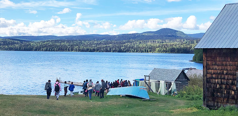 Photo of the students near the lake 